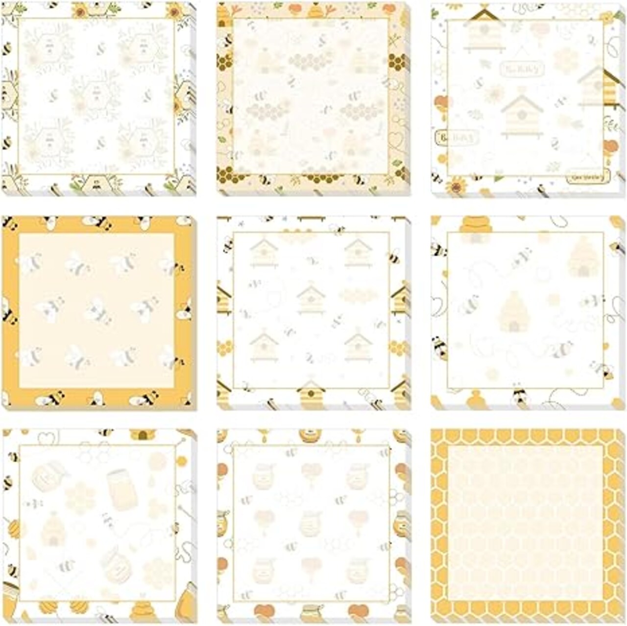 9 Pieces Bee Sticky Notes Bee Note Pads Adhesive Bee Memo Notes for Spring Summer School Office Home Supplies Students Teachers Gift, 9 Styles